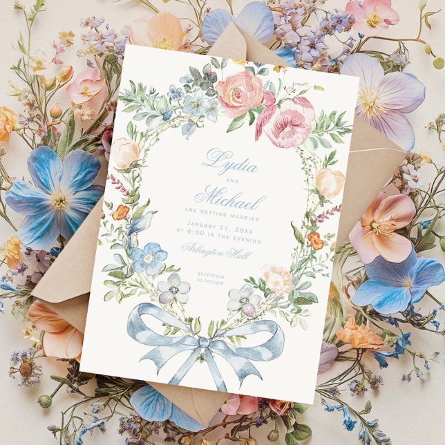 Elegant Floral Wreath Crest | Monogram Wedding Invitation (Creator Uploaded)