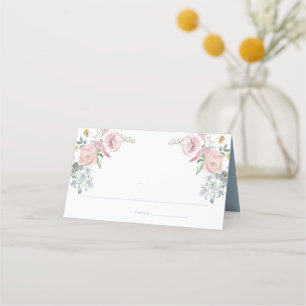 Elegant Floral Wreath Crest Monogram Wedding Place Card