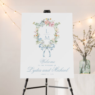 Elegant Floral Wreath Crest Monogram Welcome Foam Board