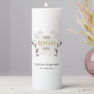 Elegant Floral Wreath Custom Logo Template Pillar Candle