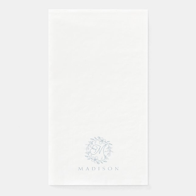 Elegant Floral Wreath Dusty Blue Paper Guest Towel (Front)