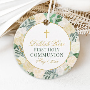 Elegant Floral Wreath First Communion Favor Tags