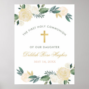 Elegant Floral Wreath First Communion Poster
