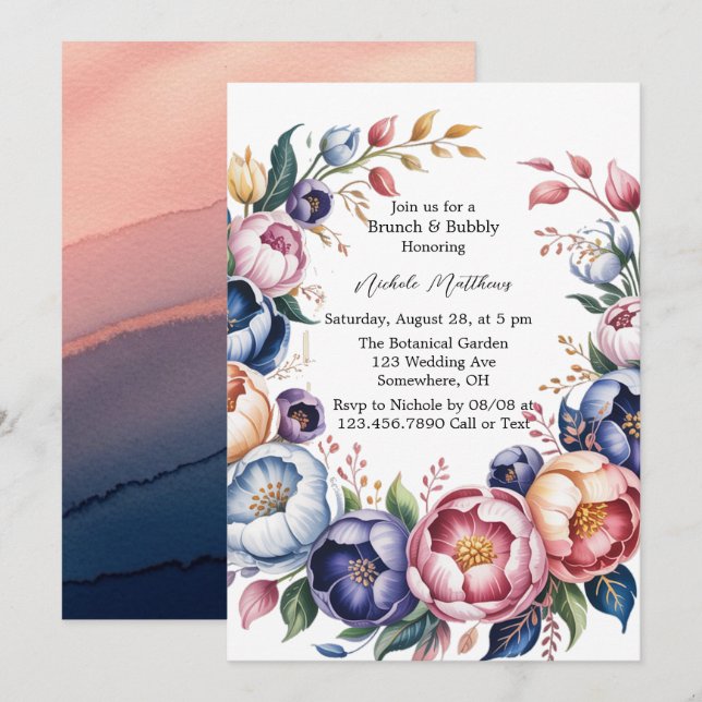 Elegant Floral Wreath For Bachelorette Party Invitation (Front/Back)