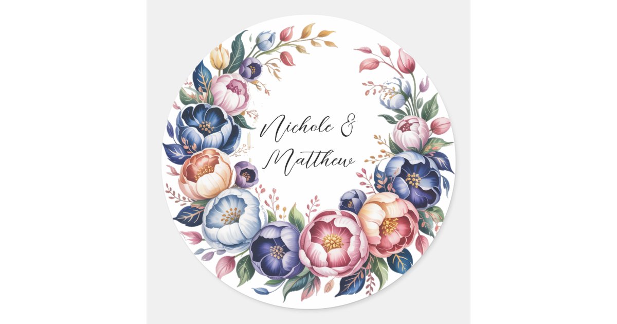 Elegant Floral Wreath For Wedding Classic Round Sticker | Zazzle