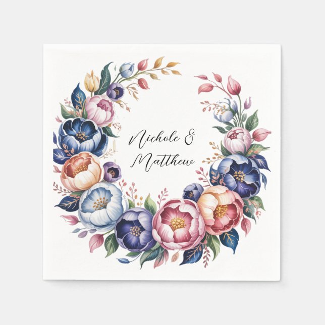 Elegant Floral Wreath For Wedding Napkins (Front)