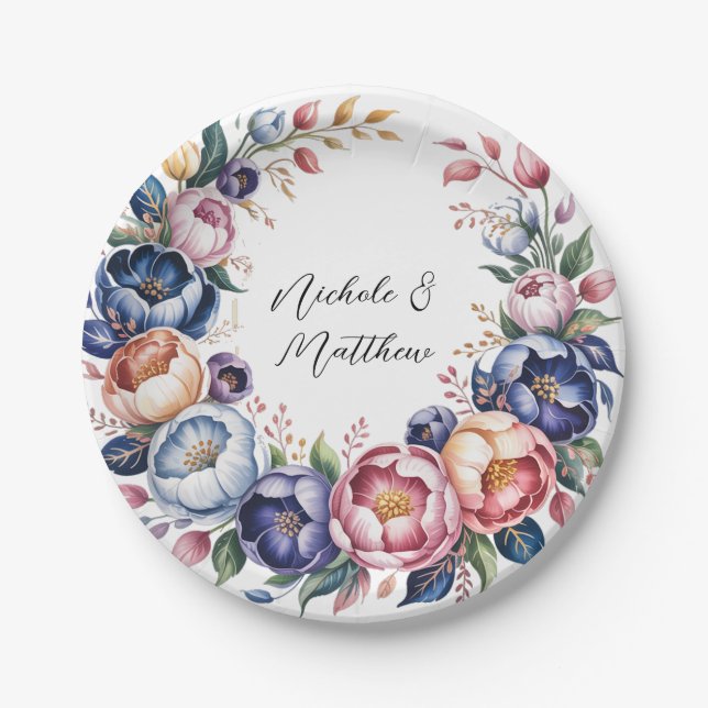 Elegant Floral Wreath For Wedding Paper Plates (Front)