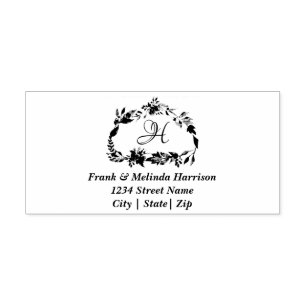 Elegant Floral Wreath Frame Monogram Address Self-inking Stamp