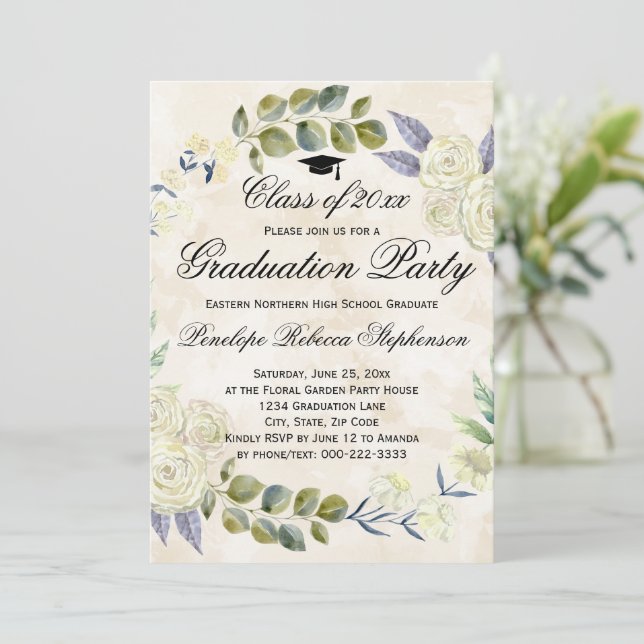 Elegant Floral Wreath Graduation Party Invitation (Standing Front)