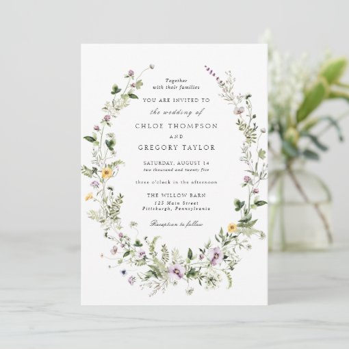 Elegant Floral Wreath Greenery Wedding Invitation | Zazzle
