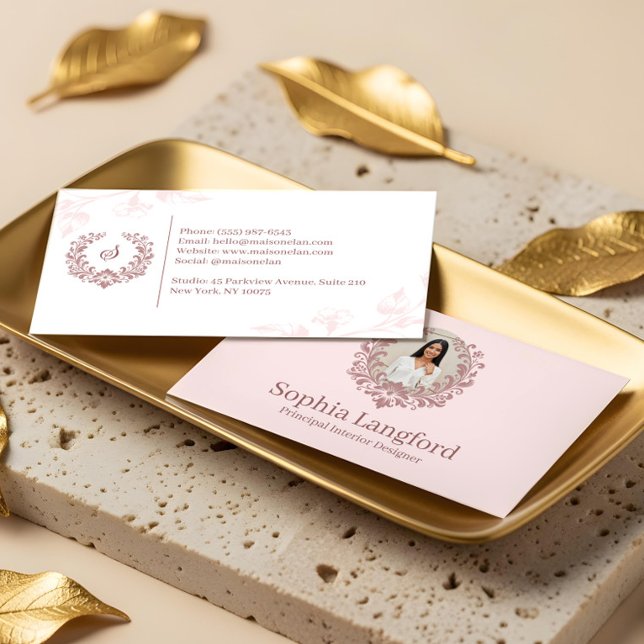 Elegant Floral Wreath Luxury Sophisticated Photo Business Card (Elegant Floral Wreath Luxury Sophisticated Photo Business Card)