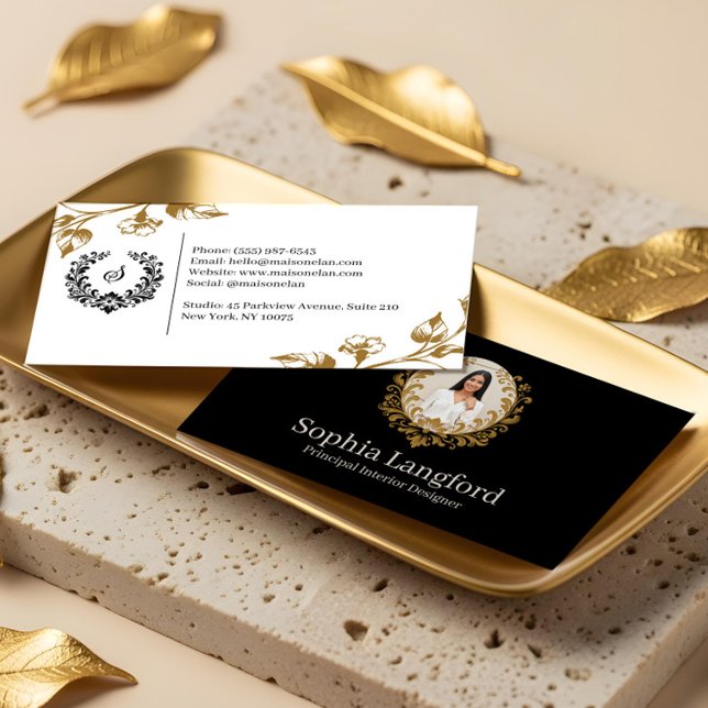 Elegant Floral Wreath Luxury Sophisticated Photo Business Card (Elegant Floral Wreath Luxury Sophisticated Photo Business Card)