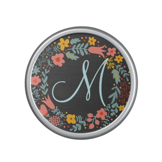 Elegant Floral Wreath Monogram Bluetooth Speaker (Front)