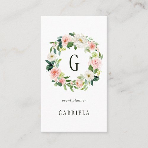 Elegant Floral Wreath Monogram Business Card