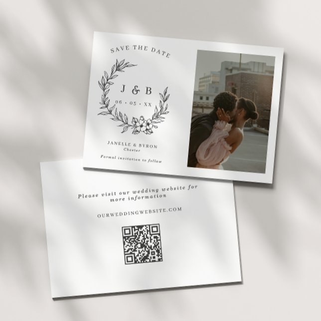 Elegant Floral Wreath Monogram Photo Save The Date (Creator Uploaded)