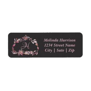 Elegant Floral Wreath Monogram Return Address Label