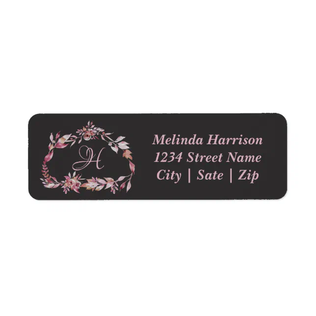Elegant Floral Wreath Monogram Return Address Label | Zazzle