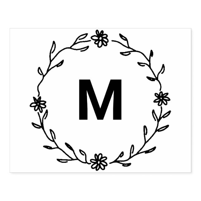 ♥ Elegant Floral Wreath Monogram ♥ Rubber Stamp (Imprint)
