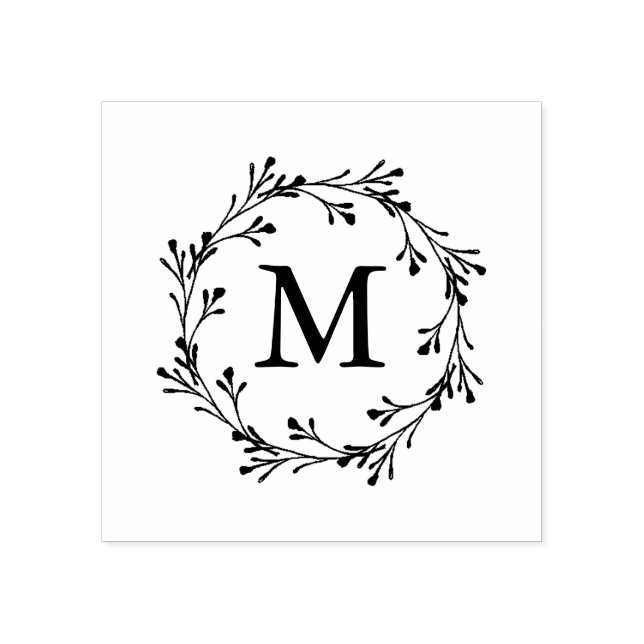 Elegant Floral Wreath Monogram Rubber Stamp (Imprint)