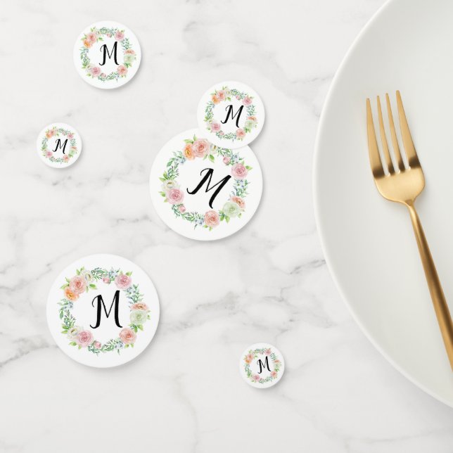Elegant Floral Wreath Monogram Wedding Confetti (Group)