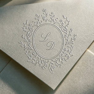 Elegant Floral Wreath Monogram Wedding Embosser