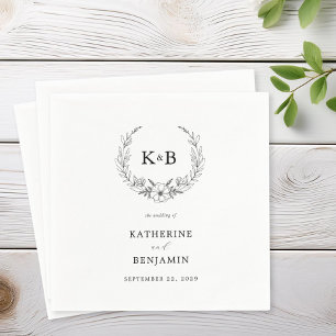 Elegant Floral Wreath Monogram Wedding Napkins