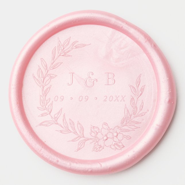 Elegant Floral Wreath Monogram Wedding Wax Seal Sticker (Front)