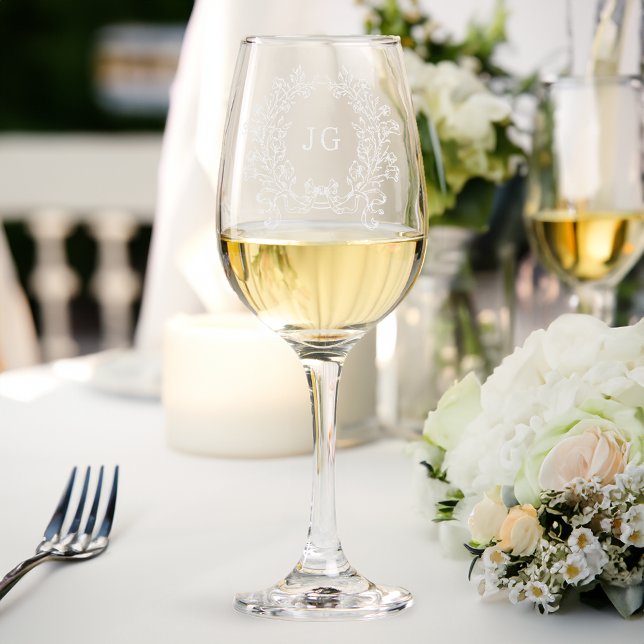 Elegant Floral Wreath Monogram Wine Glass (Creator Uploaded)
