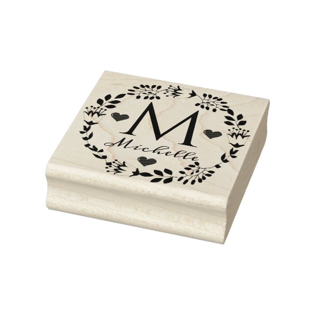 Elegant floral wreath monogram Wood Art Stamp (Stamp)