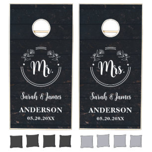 Elegant Floral Wreath Mr. & Mrs. Custom Name Cornhole Set