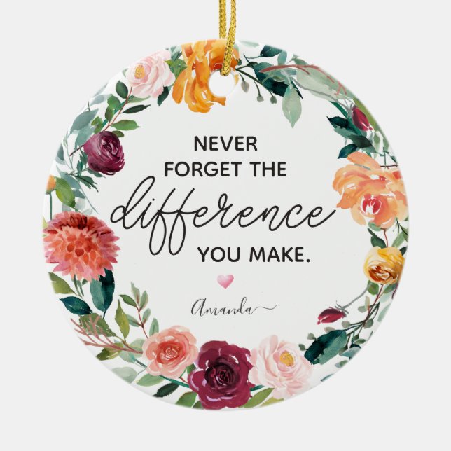 Elegant Floral Wreath Never Forget Personalized Ceramic Ornament (Front)