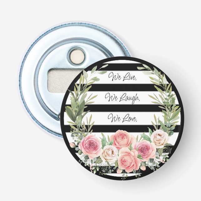 Elegant Floral Wreath on Black (and White)  Bottle Opener (Front)