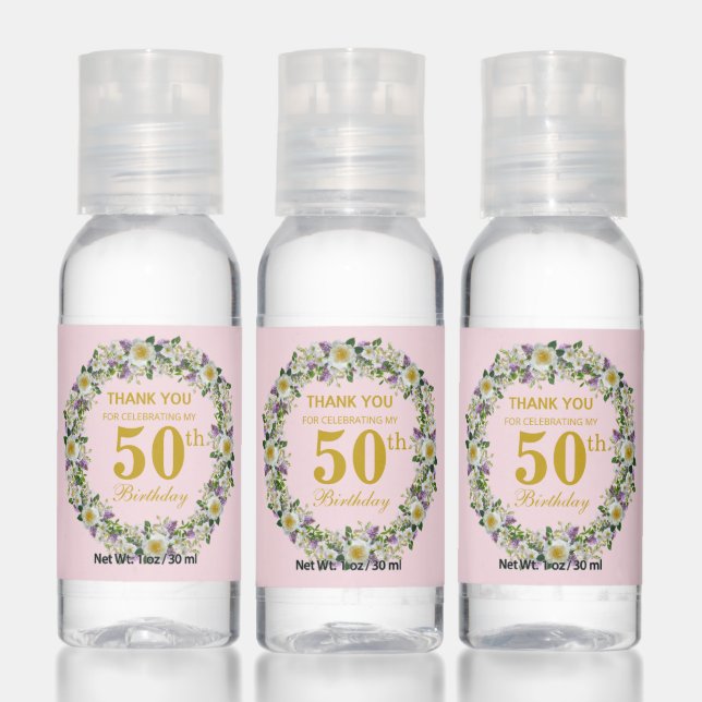 Elegant floral wreath on pink Thank You favor Hand Sanitizer (Set)