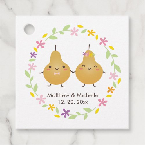 Elegant Floral Wreath Perfect Pear Couple Wedding Favor Tags