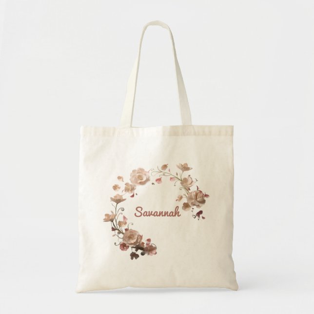 Elegant Floral Wreath Personalized Tote Bag (Front)