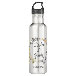 Elegant Floral Wreath Personalized Wedding Stainless Steel Water Bottle