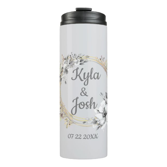 Elegant Floral Wreath Personalized Wedding  Thermal Tumbler (Front)
