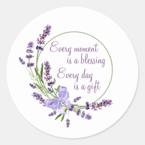 Elegant Floral Wreath Purple Flowers  Blessing Classic Round Sticker