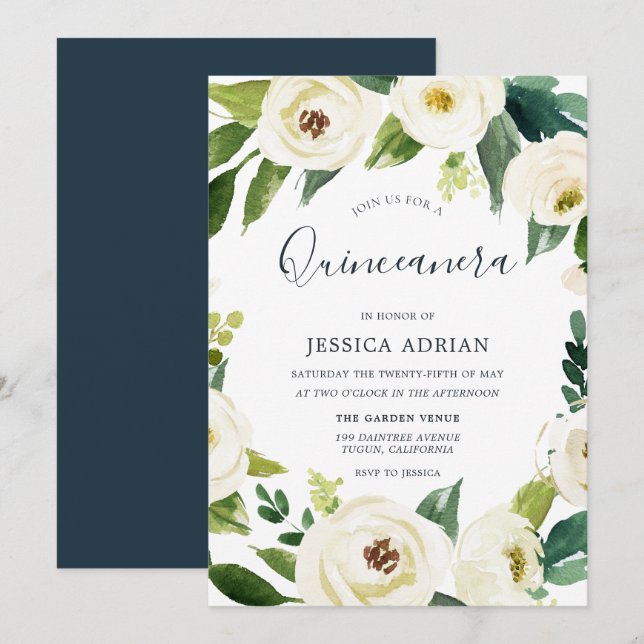 Elegant Floral Wreath Quinceanera Party Invite (Front/Back)