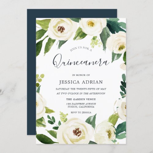 Elegant Floral Wreath Quinceanera Party Invite