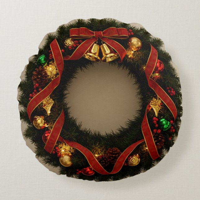Elegant Floral Wreath Round Pillow – Cozy Home Déc (Front)