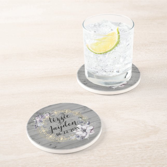 Elegant Floral Wreath Rustic Wedding   Coaster (Side)