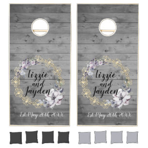 Elegant Floral Wreath Rustic Wedding Cornhole Set