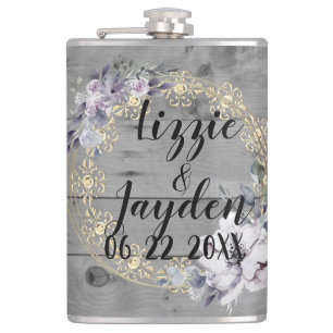 Elegant Floral Wreath Rustic Wedding Flask