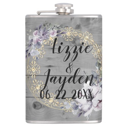 Elegant Floral Wreath Rustic Wedding    Flask