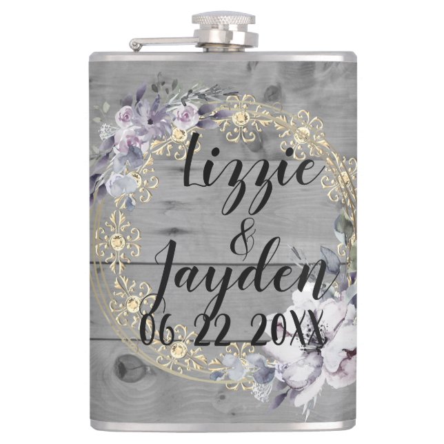 Elegant Floral Wreath Rustic Wedding    Flask (Front)