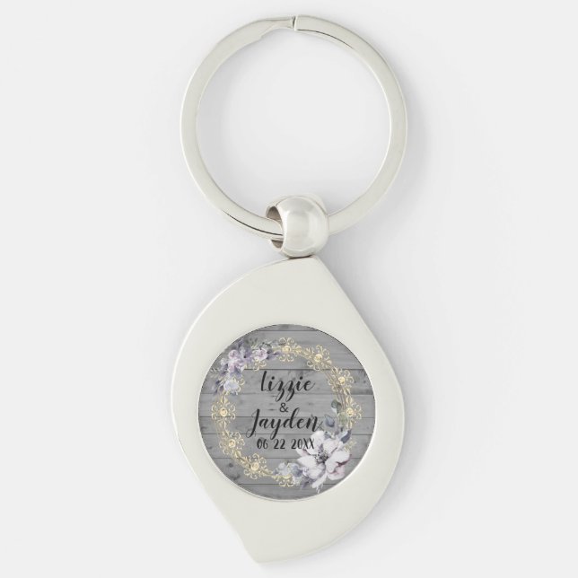 Elegant Floral Wreath Rustic Wedding   Keychain (Front)