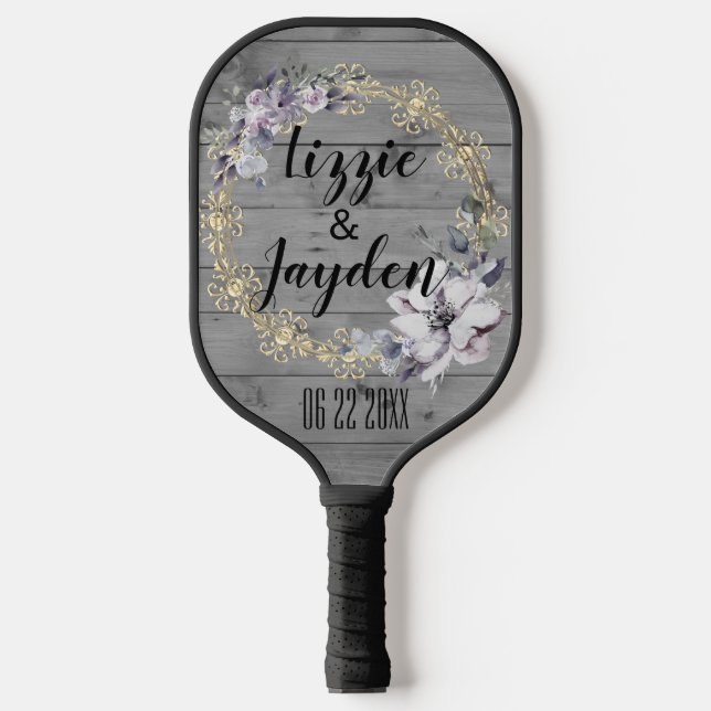 Elegant Floral Wreath Rustic Wedding   Pickleball Paddle (Front)