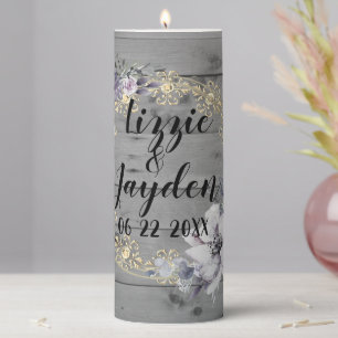 Elegant Floral Wreath Rustic Wedding   Pillar Candle