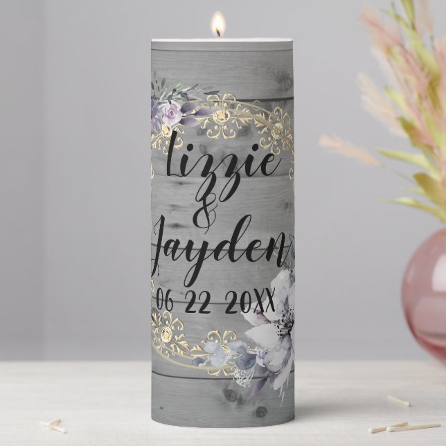 Elegant Floral Wreath Rustic Wedding   Pillar Candle (In Situ)